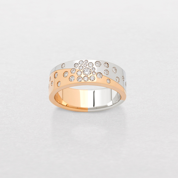 white and pink gold and diamonds ring