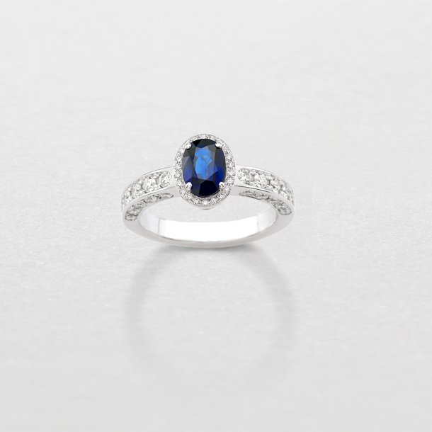 white gold with diamonds and sapphire ring