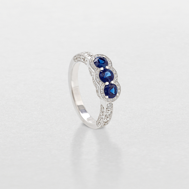 white gold with diamonds and sapphires ring