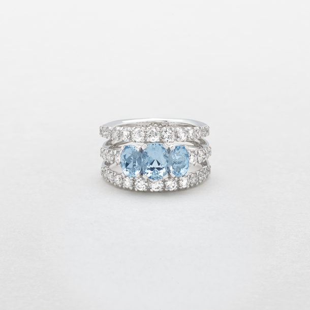 white gold with diamonds and aquamarine ring