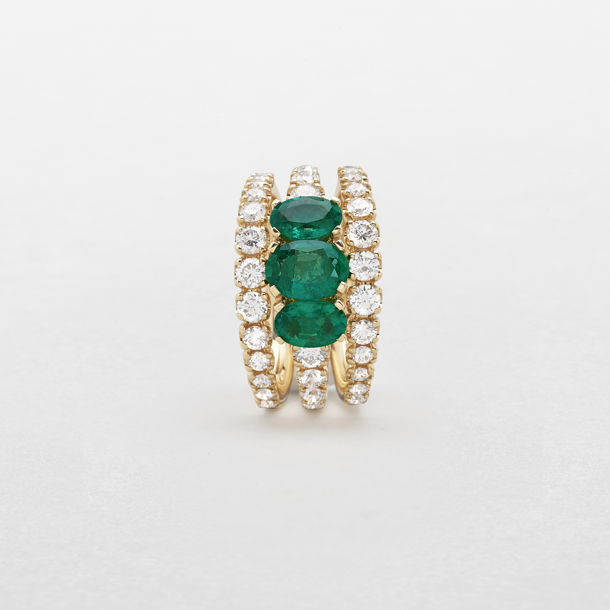 rose gold with diamonds and emeralds ring