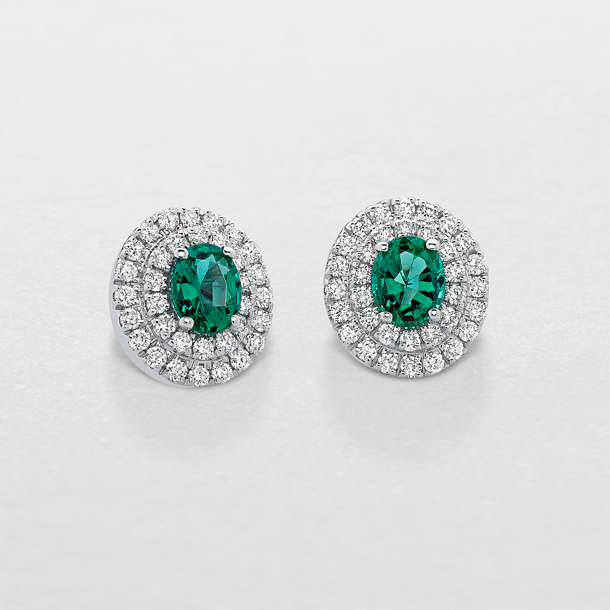 white gold with diamonds and emeralds earrings