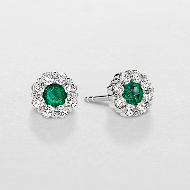 white gold with diamonds and emeralds earrings