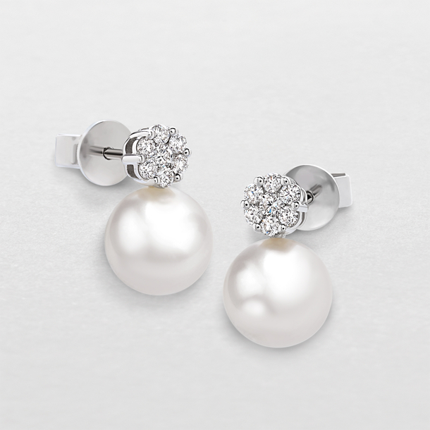 white gold with pearls and diamonds earrings