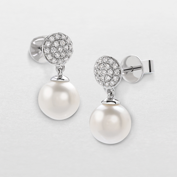 white gold with pearls and diamonds earrings