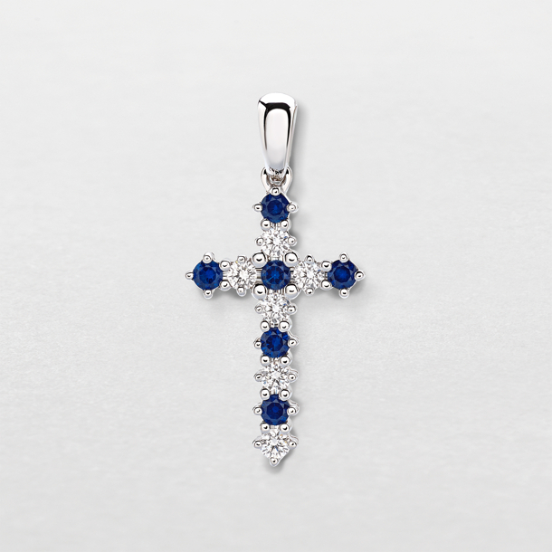 white gold with diamonds and sapphires pendant