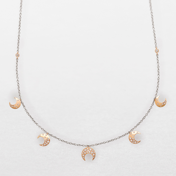 white and pink gold and diamonds necklace