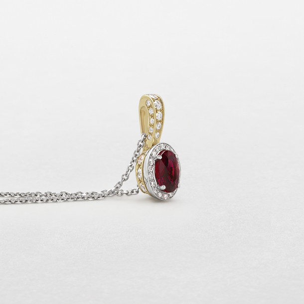 white and pink gold with diamonds and ruby necklace