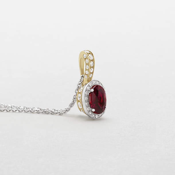 white and pink gold with diamonds and ruby necklace