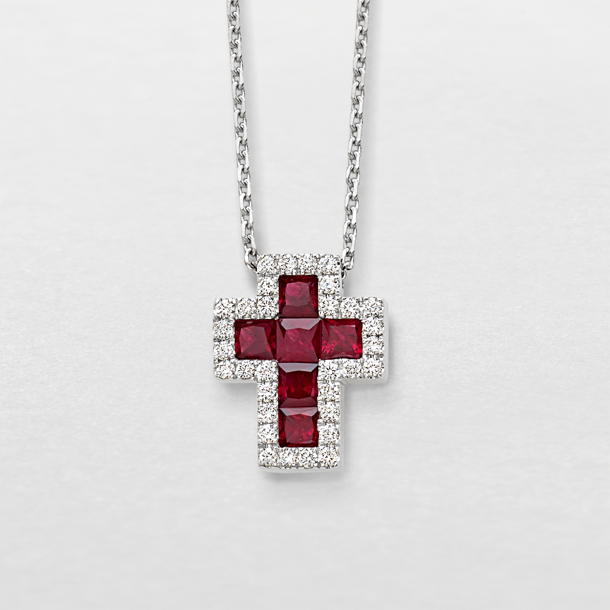 white gold with diamonds and rubies necklace