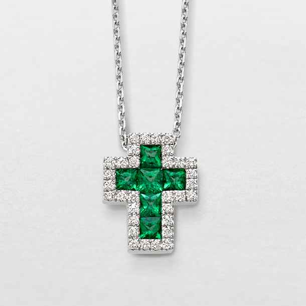 Emerald cross necklace 2025 white gold