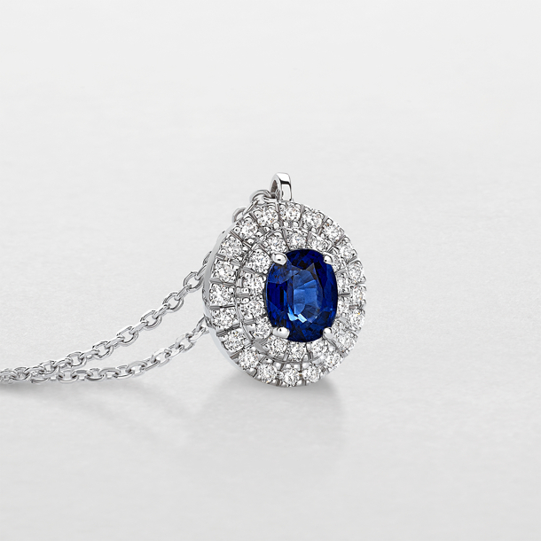 white gold with diamonds and sapphire necklace