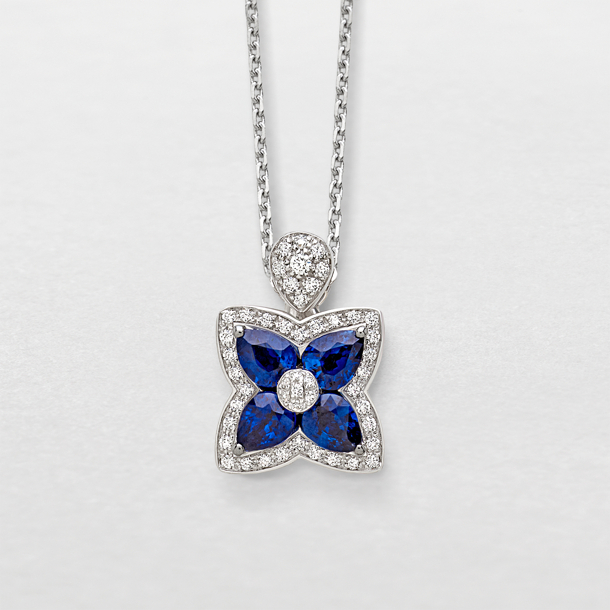 white gold with diamonds and sapphires necklace