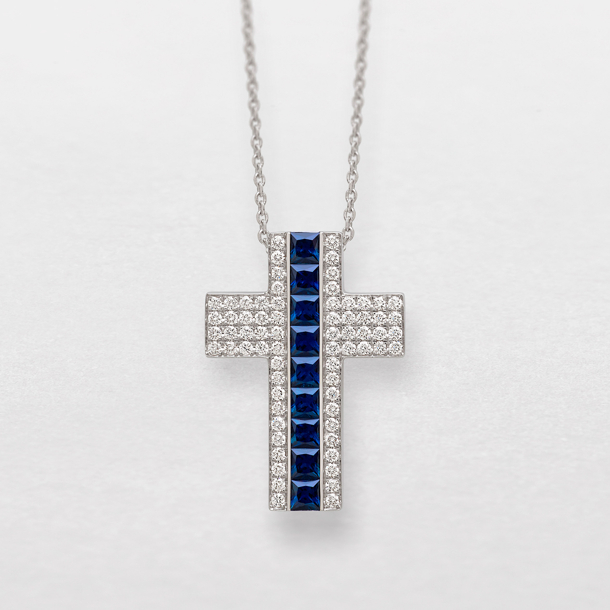 white gold with diamonds and sapphires necklace