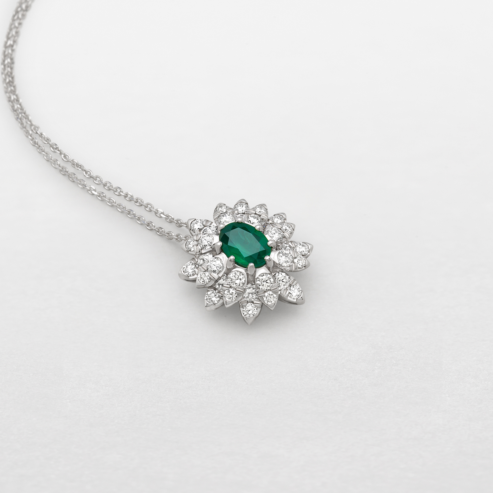 Colombian Emerald Pendant, Oval Emerald earrings, White Gold Necklace