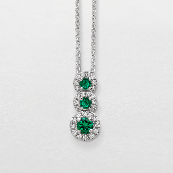 white gold with diamonds and emeralds necklace