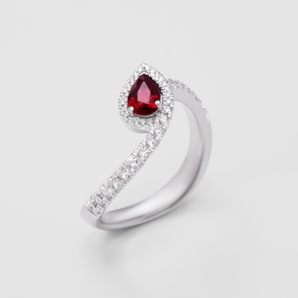 white gold with diamonds and ruby ring