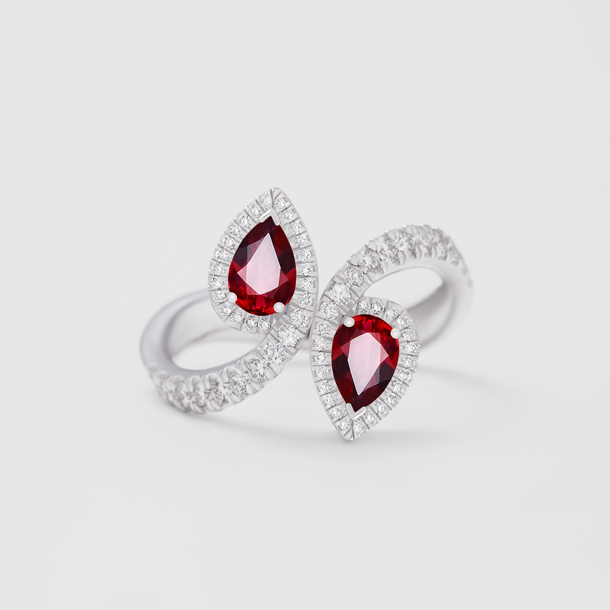 white gold with diamonds and rubies ring