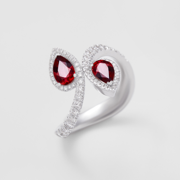 white gold with diamonds and rubies ring