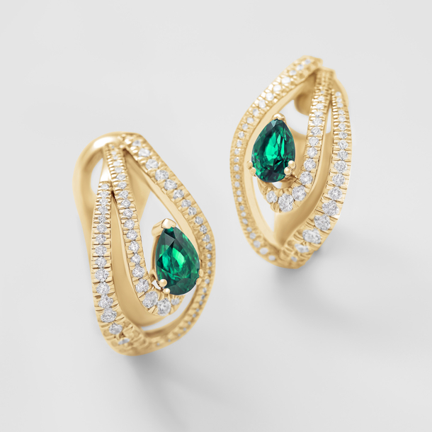 rose gold with diamonds and emeralds earrings