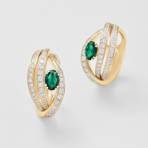 rose gold with diamonds and emeralds earrings