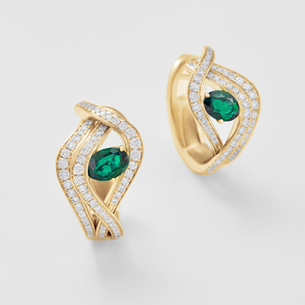 rose gold with diamonds and emeralds earrings