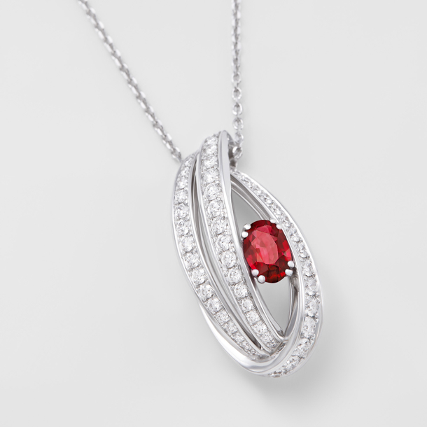 white gold with diamonds and ruby necklace