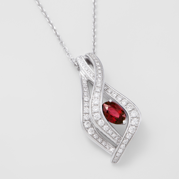 white gold with diamonds and ruby necklace