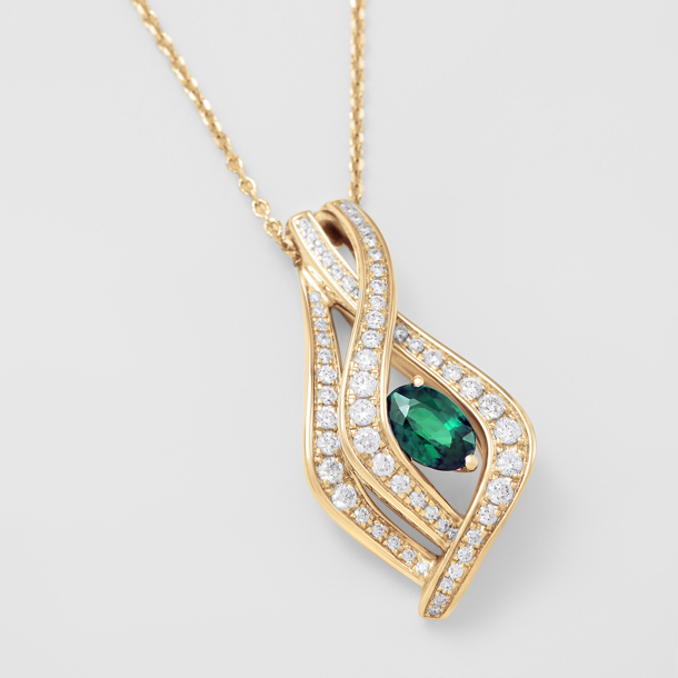 rose gold with diamonds and emerald necklace