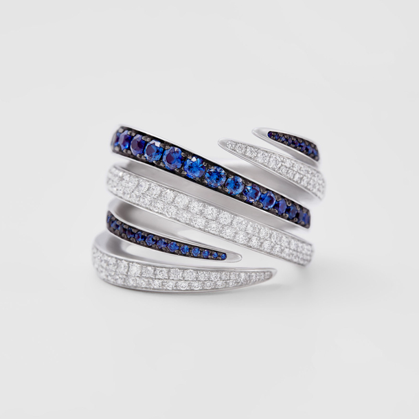 white gold with diamonds and sapphires ring