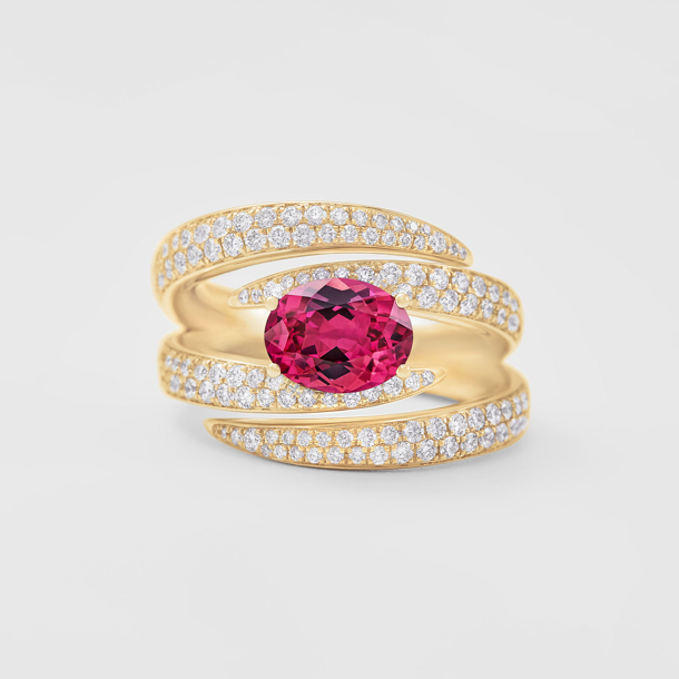 rose gold with diamonds and pink tourmaline ring