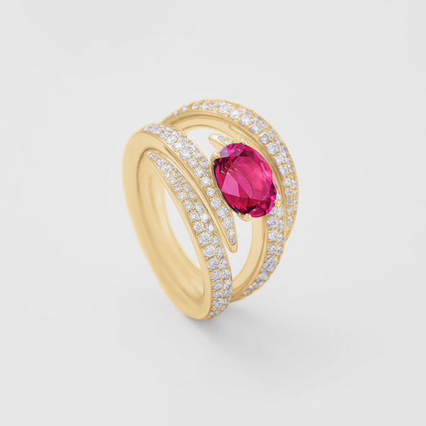 rose gold with diamonds and pink tourmaline ring