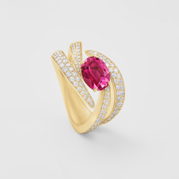 rose gold with diamonds and pink tourmaline ring