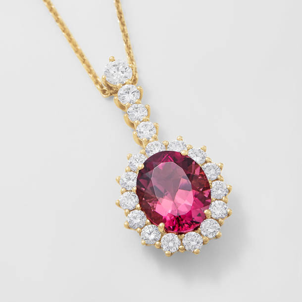 rose  gold with diamonds and pink tourmaline necklace