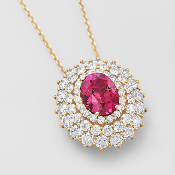 rose gold with diamonds and pink tourmaline necklace