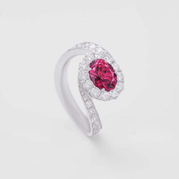 white gold with diamonds and pink tourmaline ring