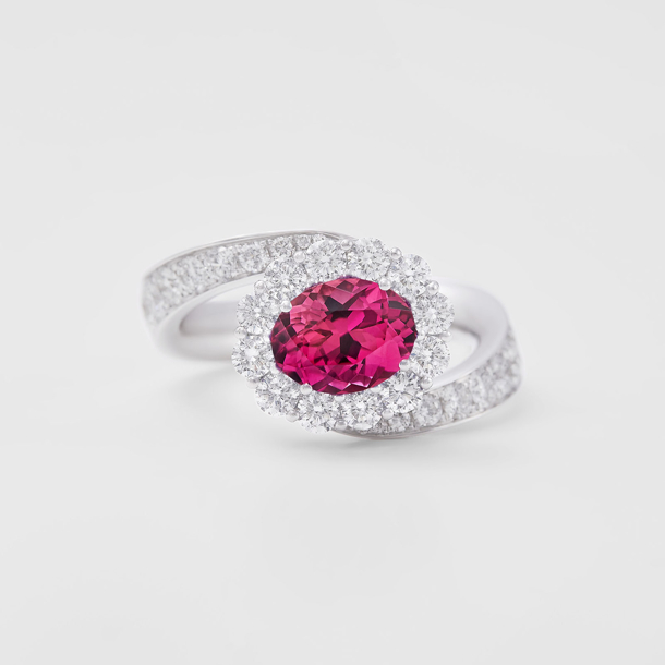 white gold with diamonds and pink tourmaline ring