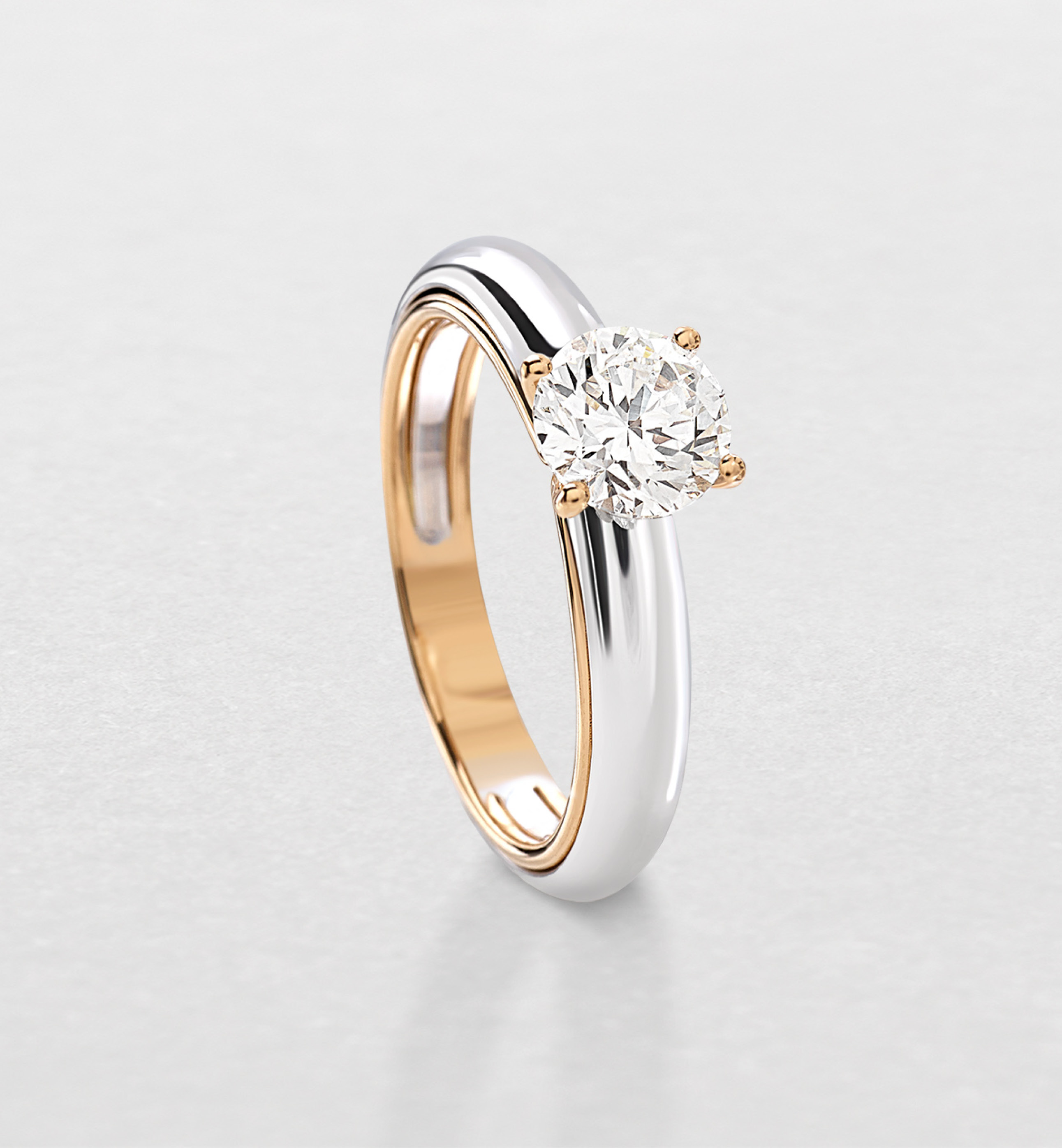 AM16611 white and pink gold with diamond solitaire- Touch Line - Antologie Collection