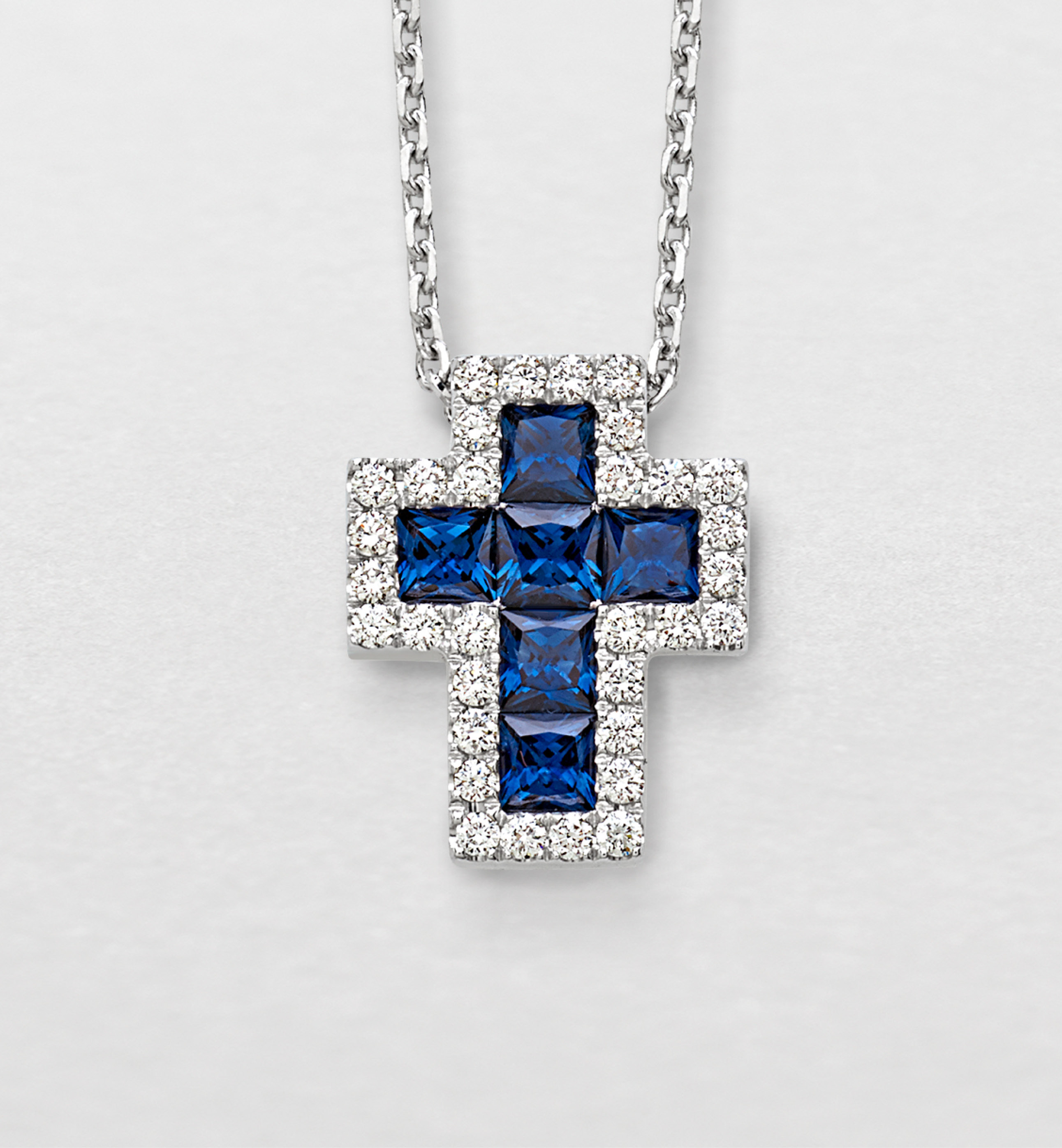 Jewel GB35717Z white gold with diamonds and sapphires cross necklace. Discover the necklaces Antologie Collection