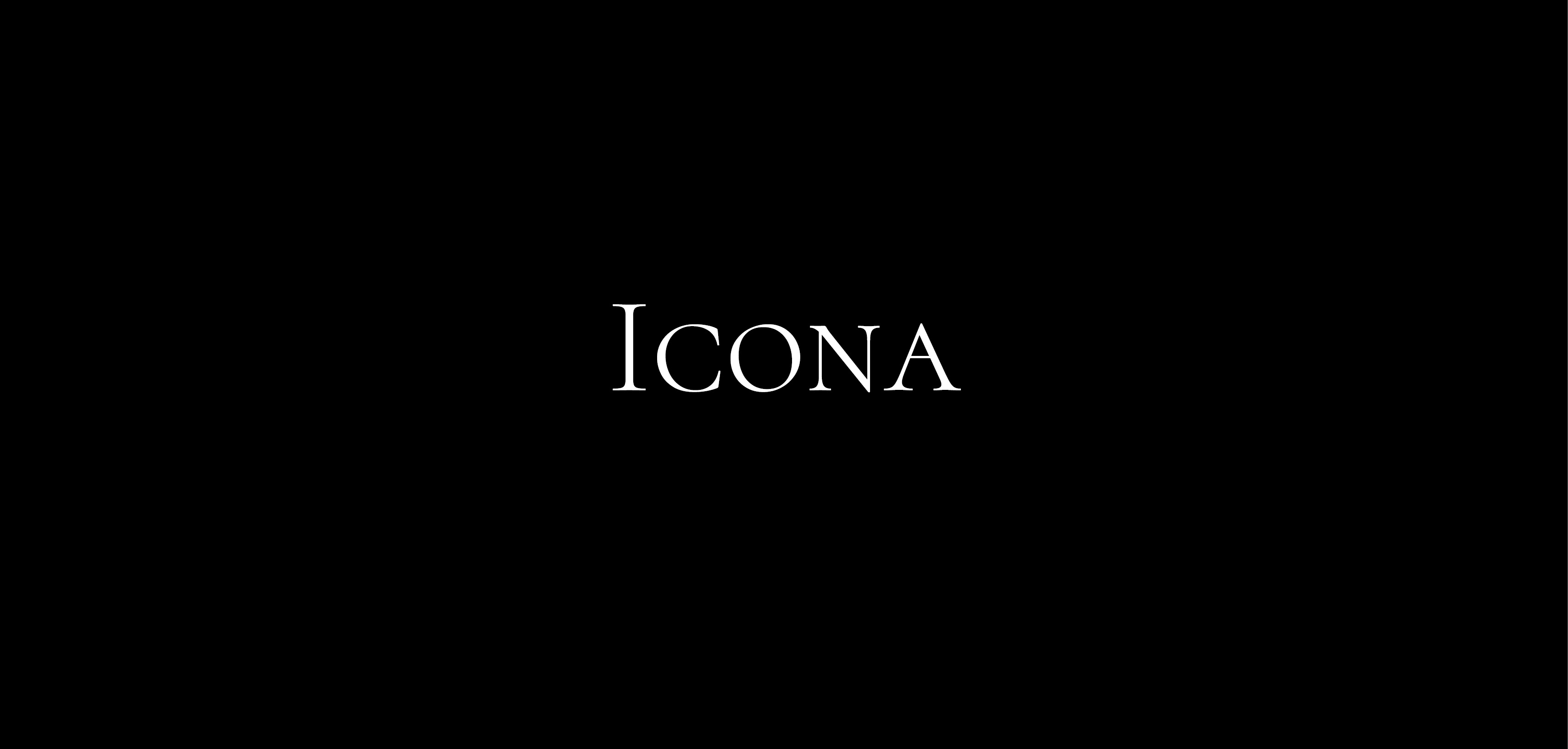 Icona collection logo, black background written in white "ICON" - high Italian jewelry Giorgio Visconti.